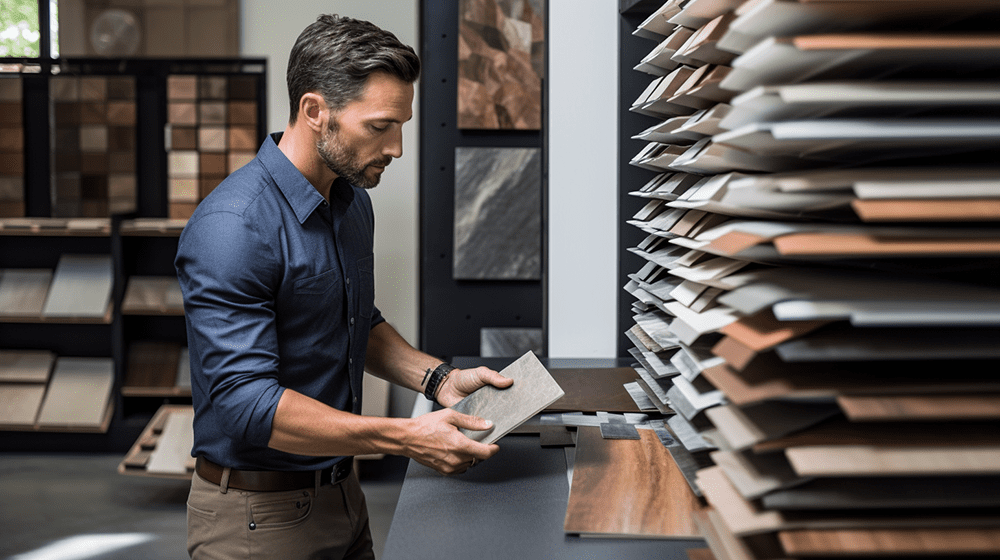 Homeowner making a selection on materials
