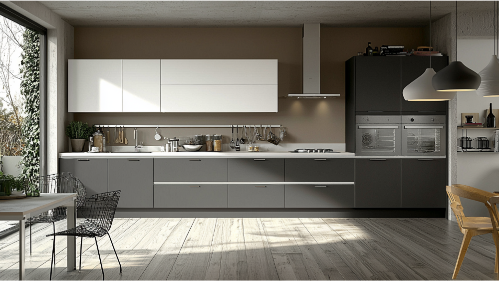 A modern two tone kitchen cabinet design